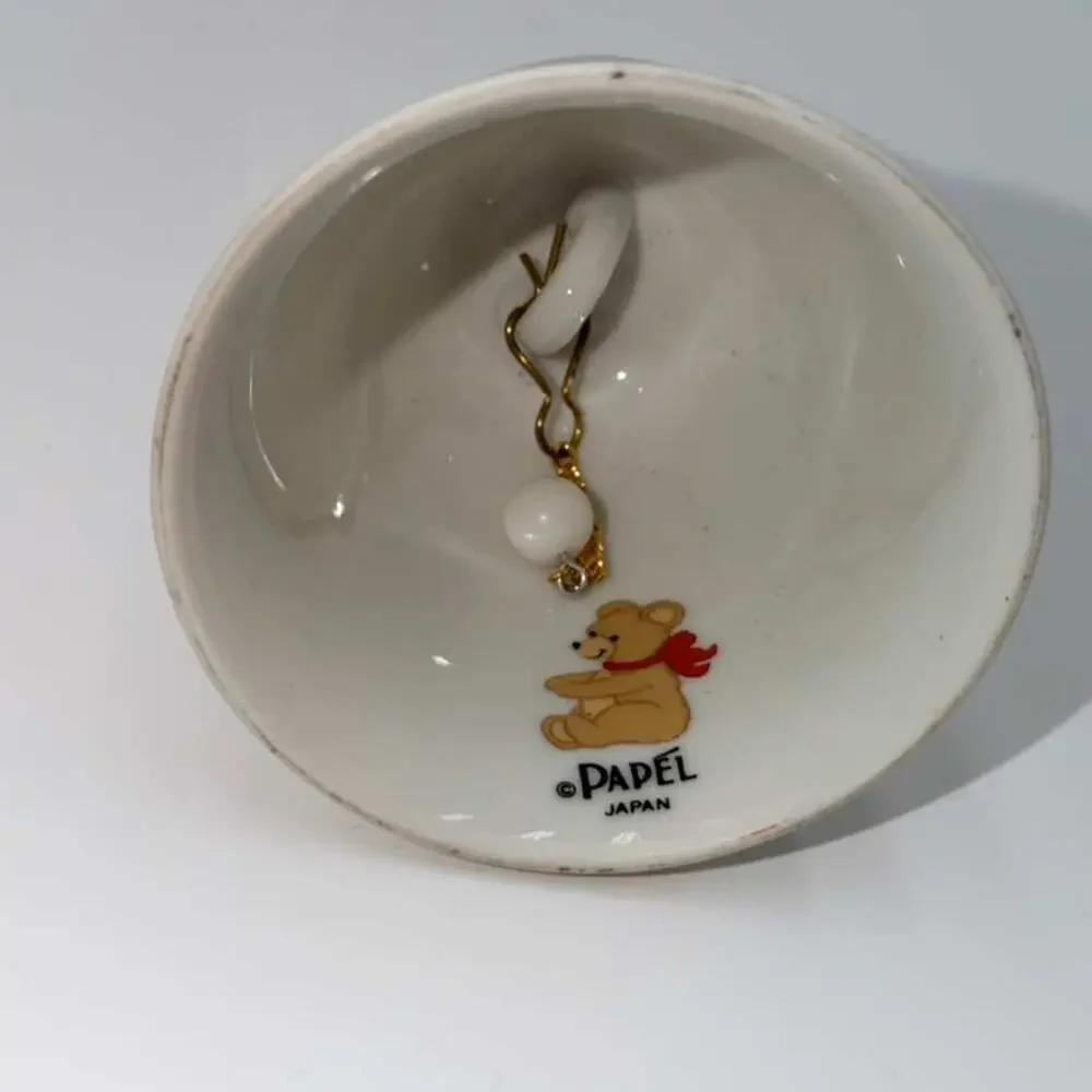 Papel Christmas Bell Teddy‎ Bear Sled Vintage Porcelain Japan Gold Trim